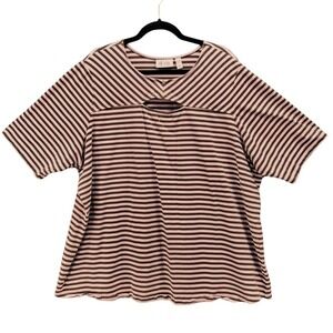 Denim And Company Womens Blouse Size 3X Top Lavender Taupe Striped‎ Cutout